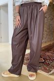Made in Italy Runa Leather Look Tapered Barrel Pant Chocolate